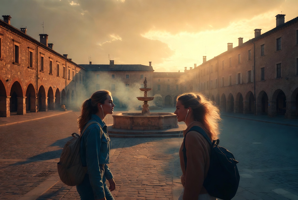 Couple overlooking Paris at sunset with AirPods